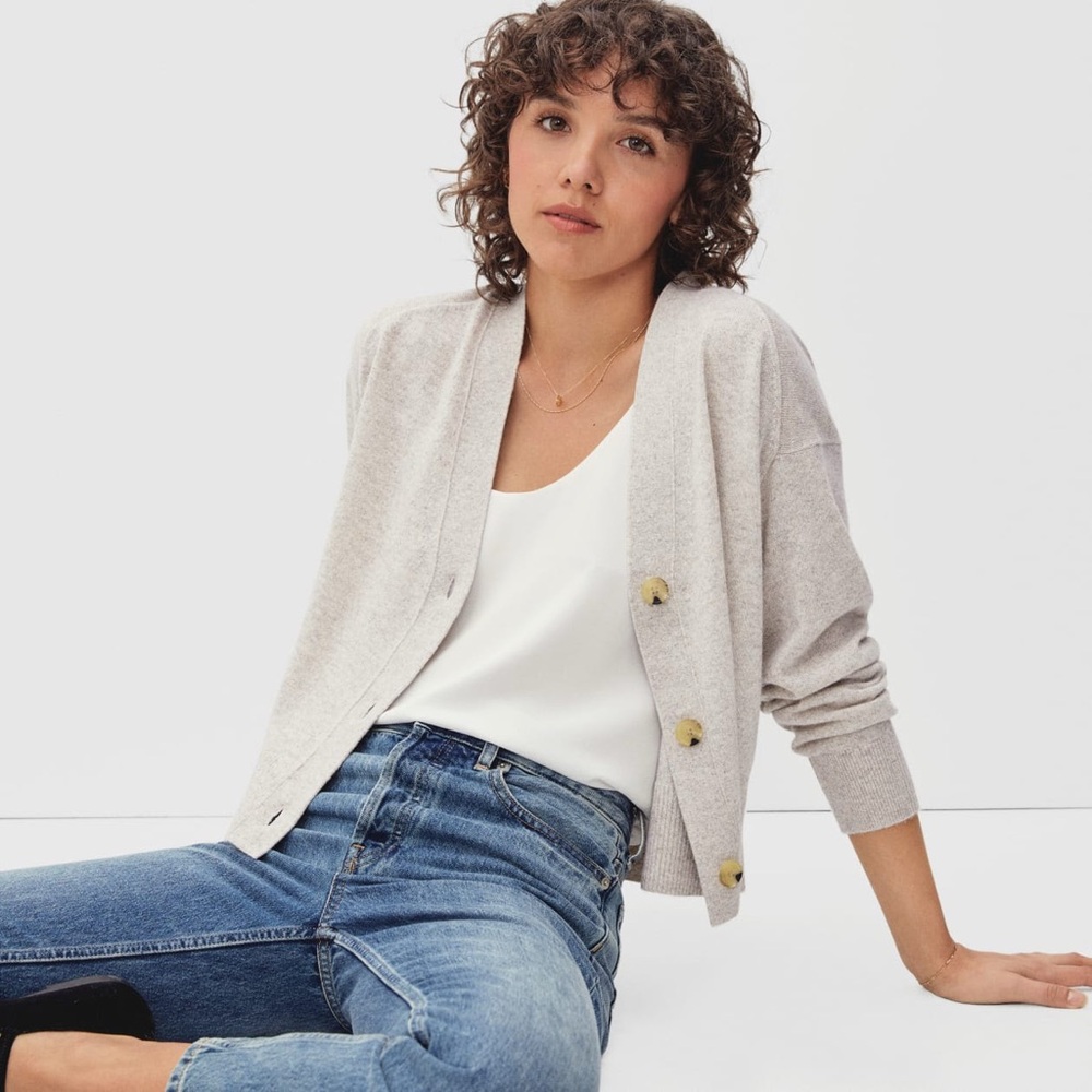 Everlane The Cropped Cashmere Cardigan, Small, Canvas